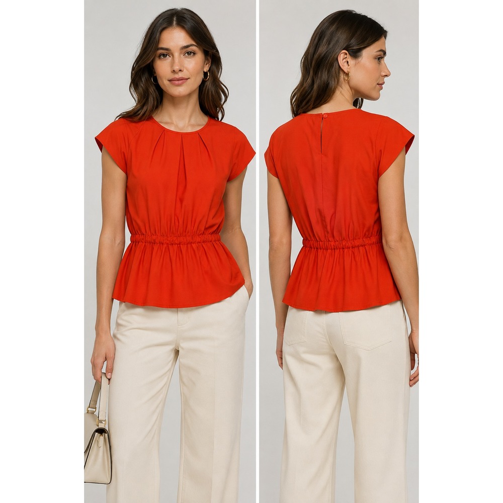 Piazza Sempione Red Orange Peplum Pleated Top Size IT 38 US 2 Quiet Luxury